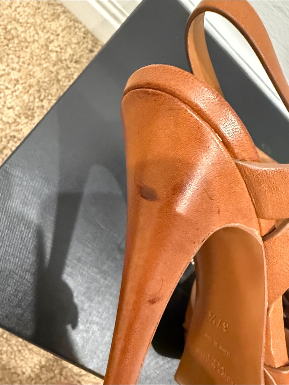 Saint Laurent Tribute 105 Camel Leather Platform Sandals Heels 37.5 Full Set - Picture 7 of 13